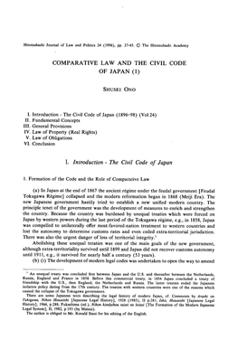 Comparative Law and the Civil Code of Japan (1)