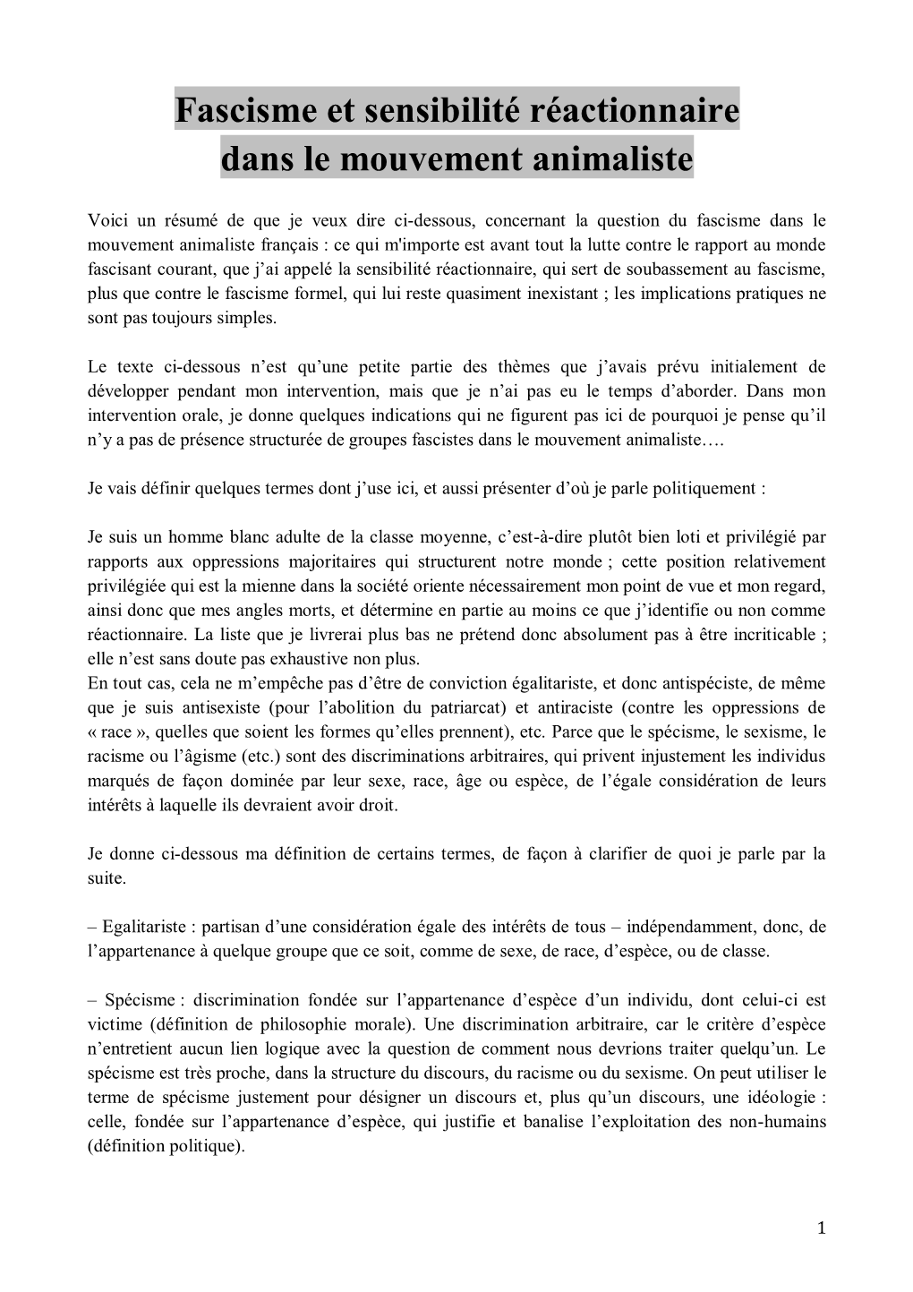 Fascisme Et Sensibilité Réactionnaire Dans Le Mouvement Animaliste