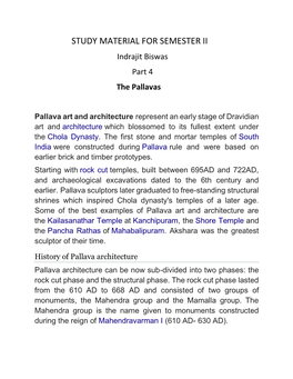 STUDY MATERIAL for SEMESTER II Indrajit Biswas Part 4 the Pallavas