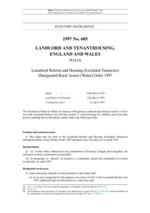 Leasehold Reform and Housing (Excluded Tenancies) (Designated Rural Areas) (Wales) Order 1997