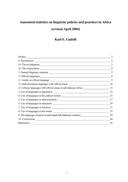 Annotated Statistics on Linguistic Policies and Practices in Africa (Revised April 2004)