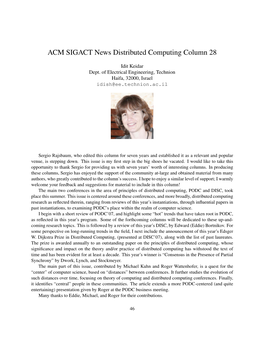 ACM SIGACT News Distributed Computing Column 28