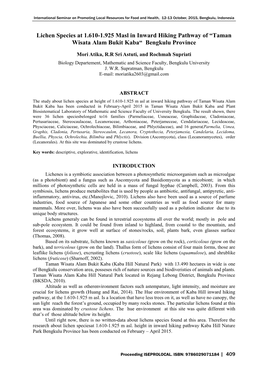 Lichen Species at 1.610-1.925 Masl in Inward Hiking Pathway of “Taman Wisata Alam Bukit Kaba“ Bengkulu Province