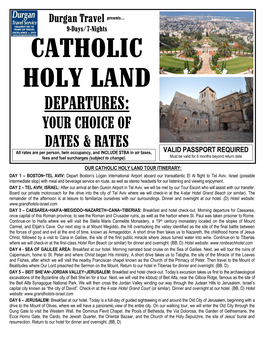 Catholic Holy Land Tour Itinerary