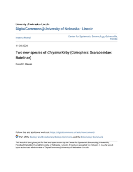 Two New Species of &lt;I&gt;Chrysina&lt;/I&gt; Kirby (Coleoptera: Scarabaeidae