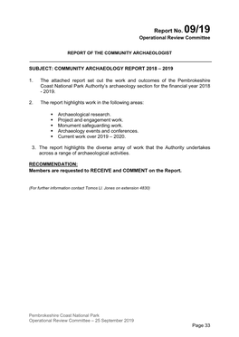 Report No. 09/19 Operational Review Committee