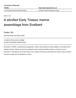A Silicified Early Triassic Marine Assemblage from Svalbard