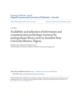 Availability and Utilization of Information and Communication Technology Resources by Undergraduate Library Users in Anambra State University Libraries, Nigeria