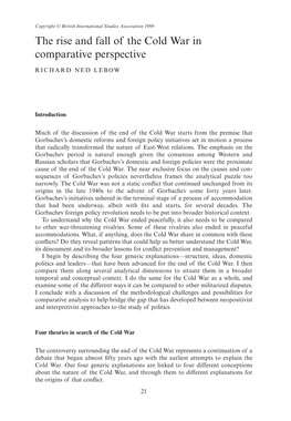 The Rise and Fall of the Cold War in Comparative Perspective