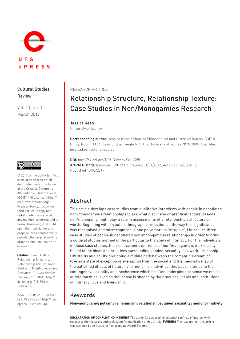 Case Studies in Non/Monogamies Research March 2017