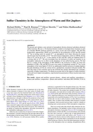 Sulfur Chemistry in the Atmospheres of Warm and Hot Jupiters