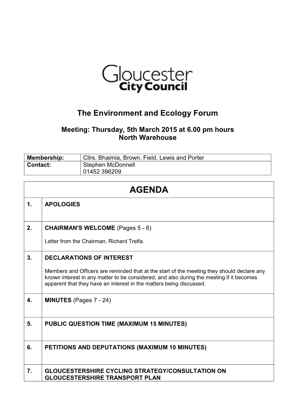 (Public Pack)Agenda Document for the Environment and Ecology