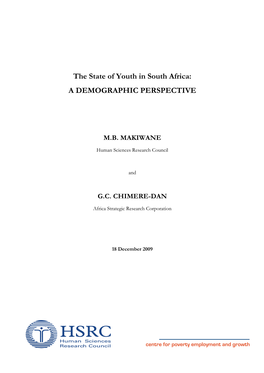 The State of Youth in South Africa: a DEMOGRAPHIC PERSPECTIVE