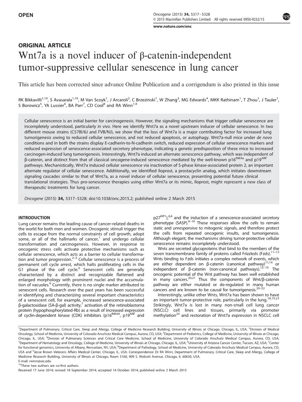 Catenin-Independent Tumor-Suppressive Cellular Senescence in Lung Cancer