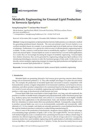 Metabolic Engineering for Unusual Lipid Production in Yarrowia Lipolytica
