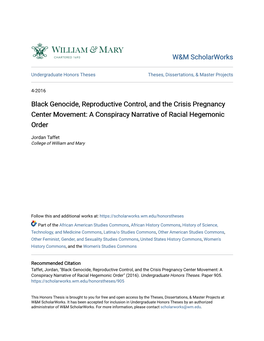 Black Genocide, Reproductive Control, and the Crisis Pregnancy Center Movement: a Conspiracy Narrative of Racial Hegemonic Order