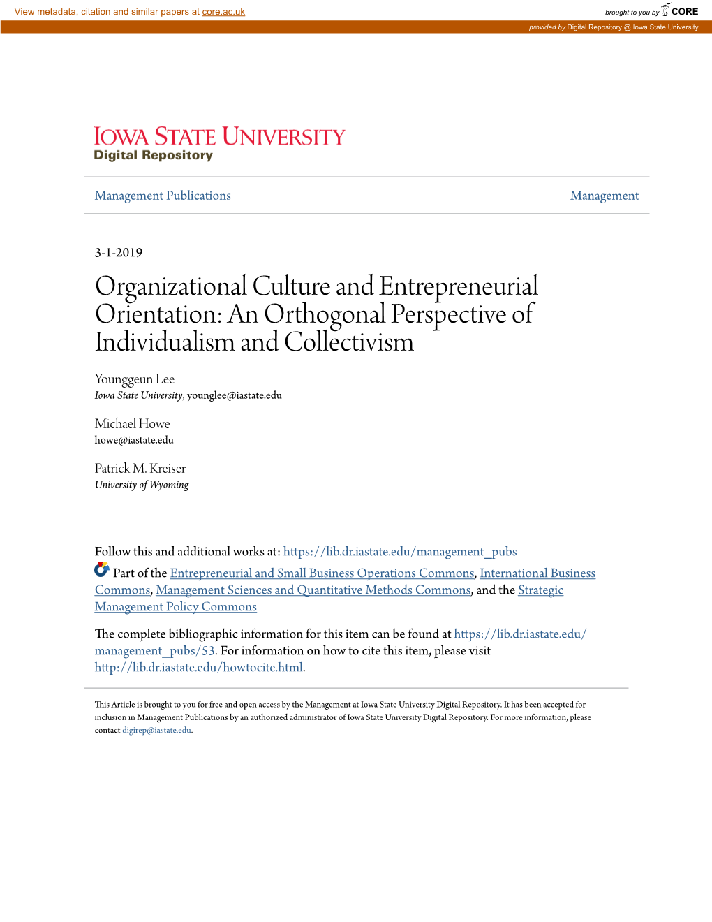 Organizational Culture and Entrepreneurial Orientation