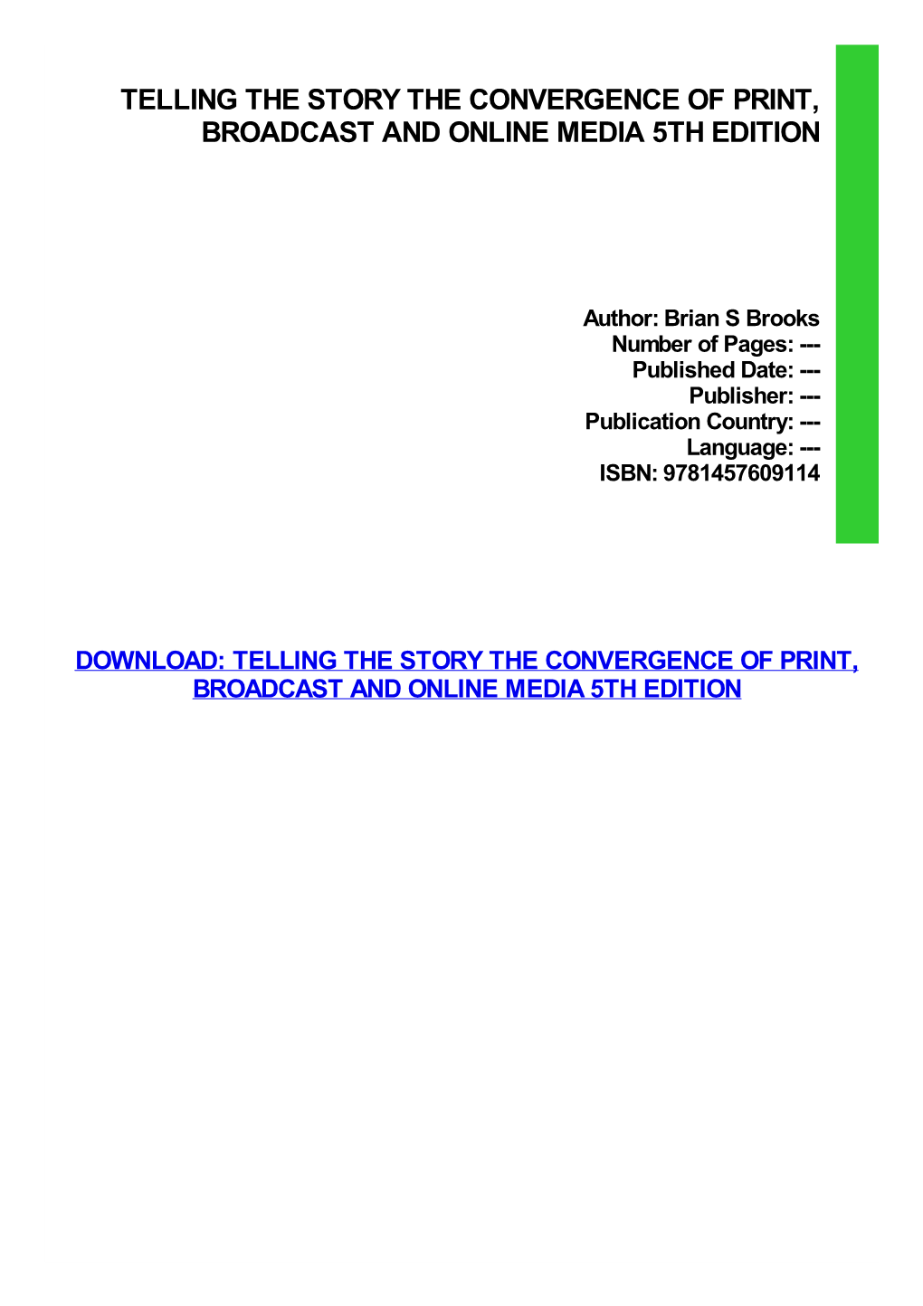 {Download PDF} Telling the Story the Convergence of Print