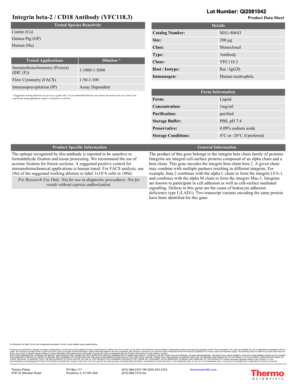 Integrin Beta-2 / CD18 Antibody