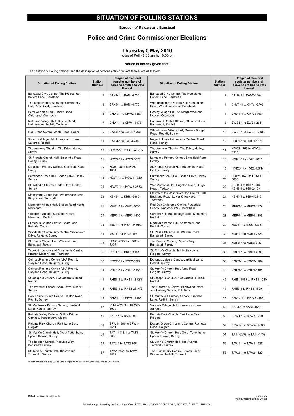 Situation of Polling Station Notice