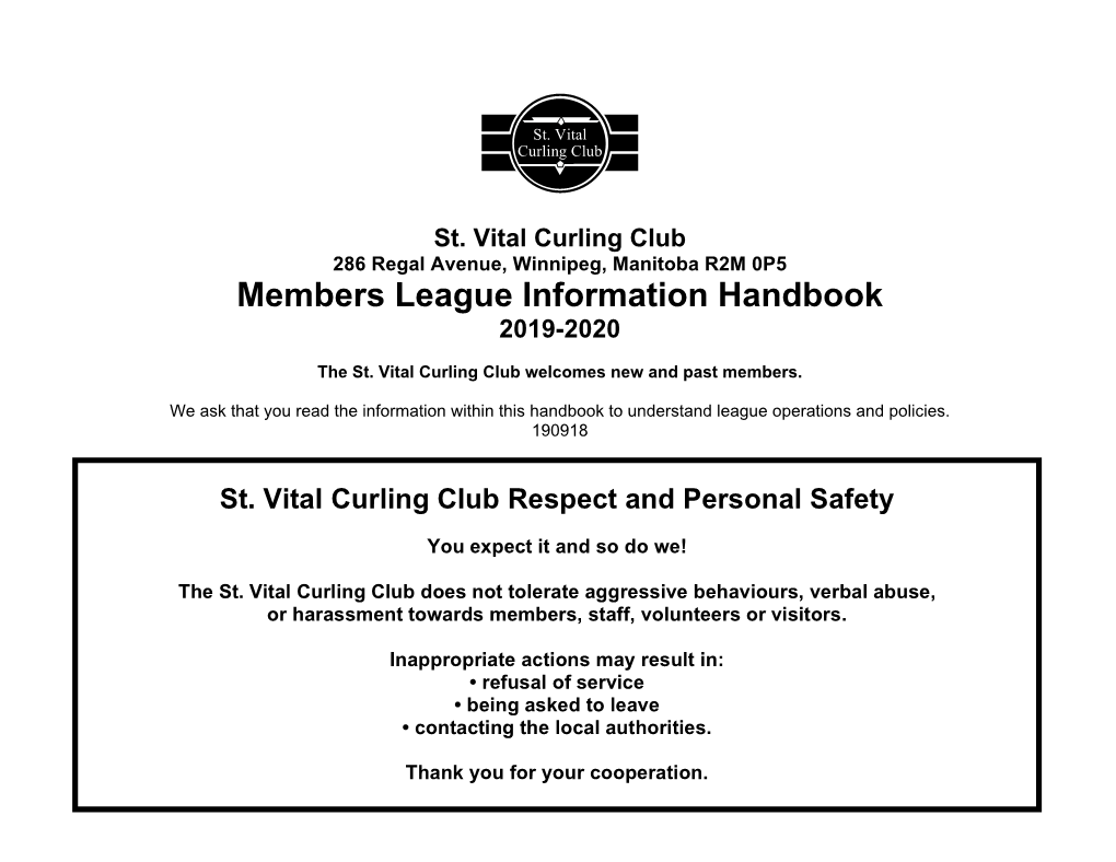 Members League Information Handbook 2019-2020