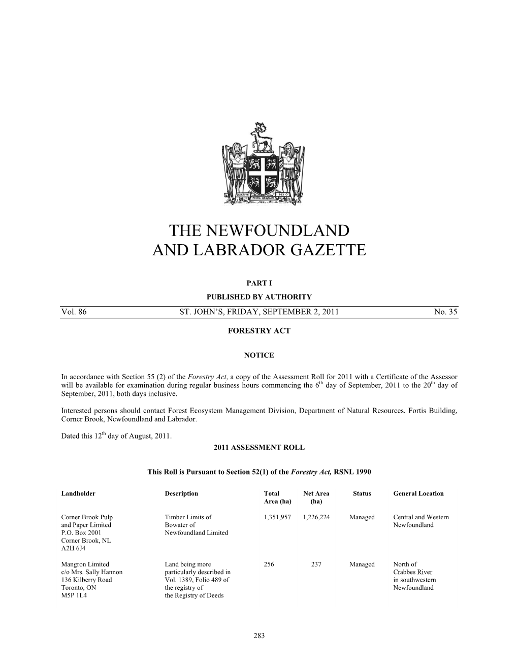 The Newfoundland and Labrador Gazette