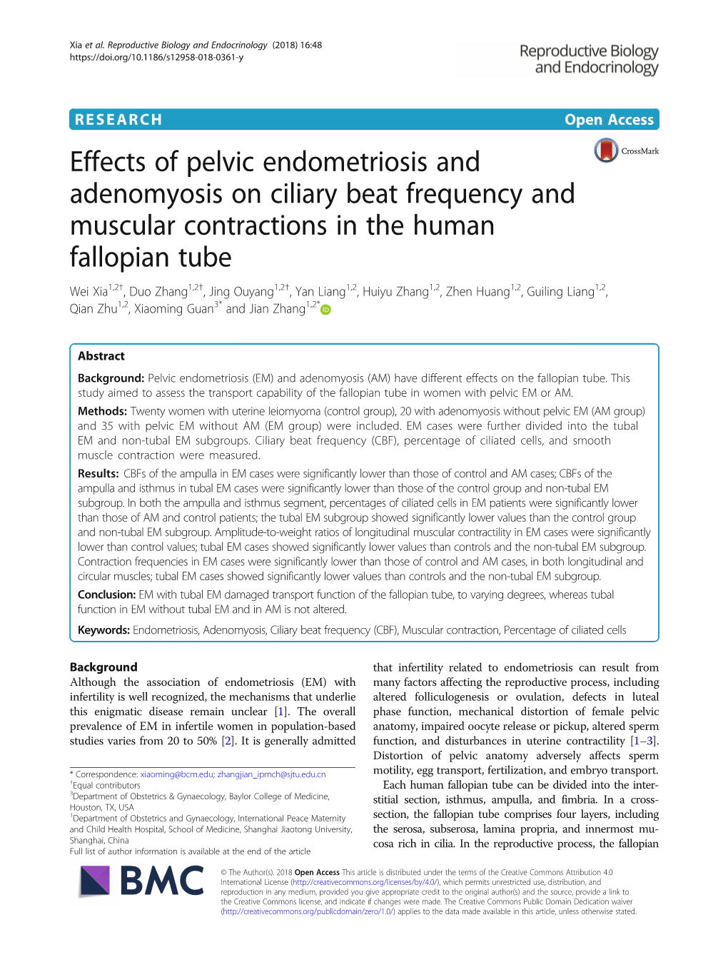 Effects of Pelvic Endometriosis and Adenomyosis on Ciliary Beat Frequency and Muscular Contractions in the Human Fallopian Tube