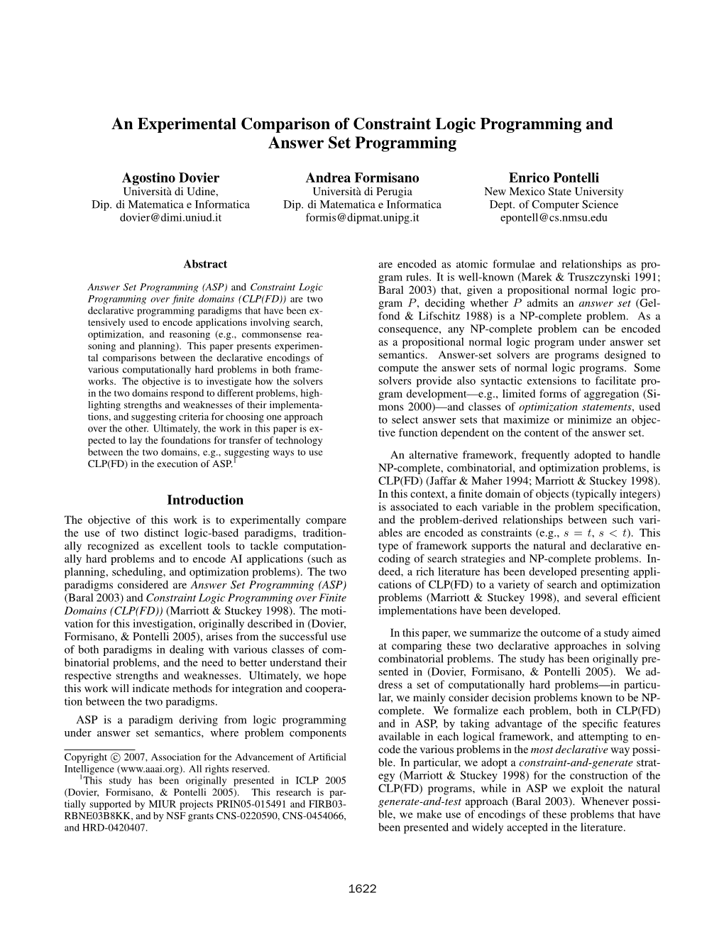 An Experimental Comparison of Constraint Logic Programming and Answer Set Programming