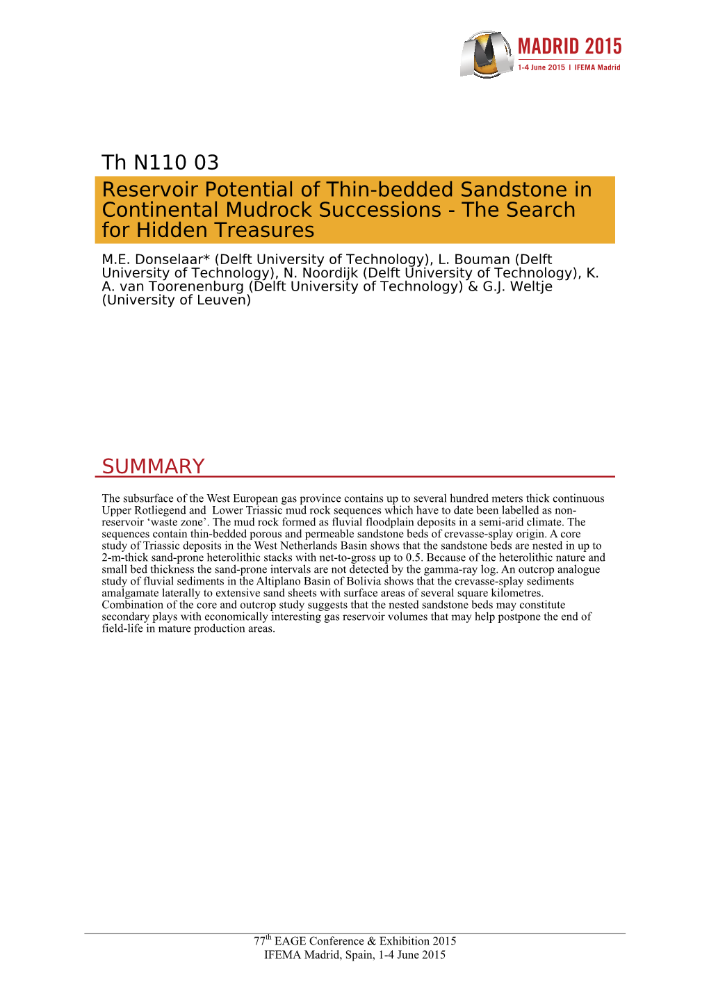 Th N110 03 Reservoir Potential of Thin-Bedded Sandstone in Continental Mudrock Successions - the Search for Hidden Treasures M.E