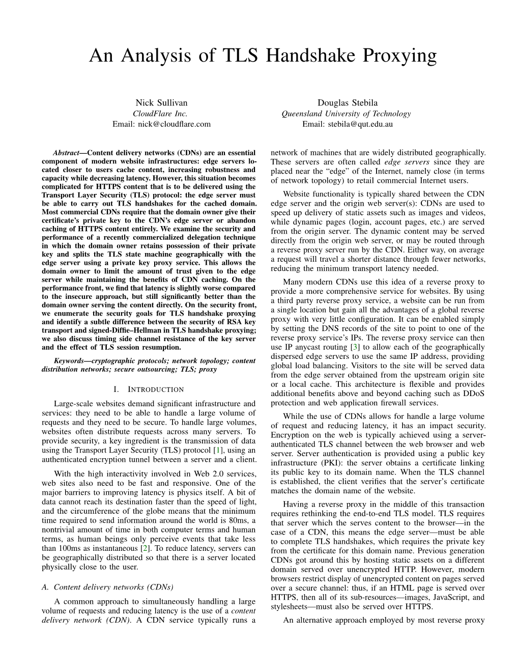 An Analysis of TLS Handshake Proxying