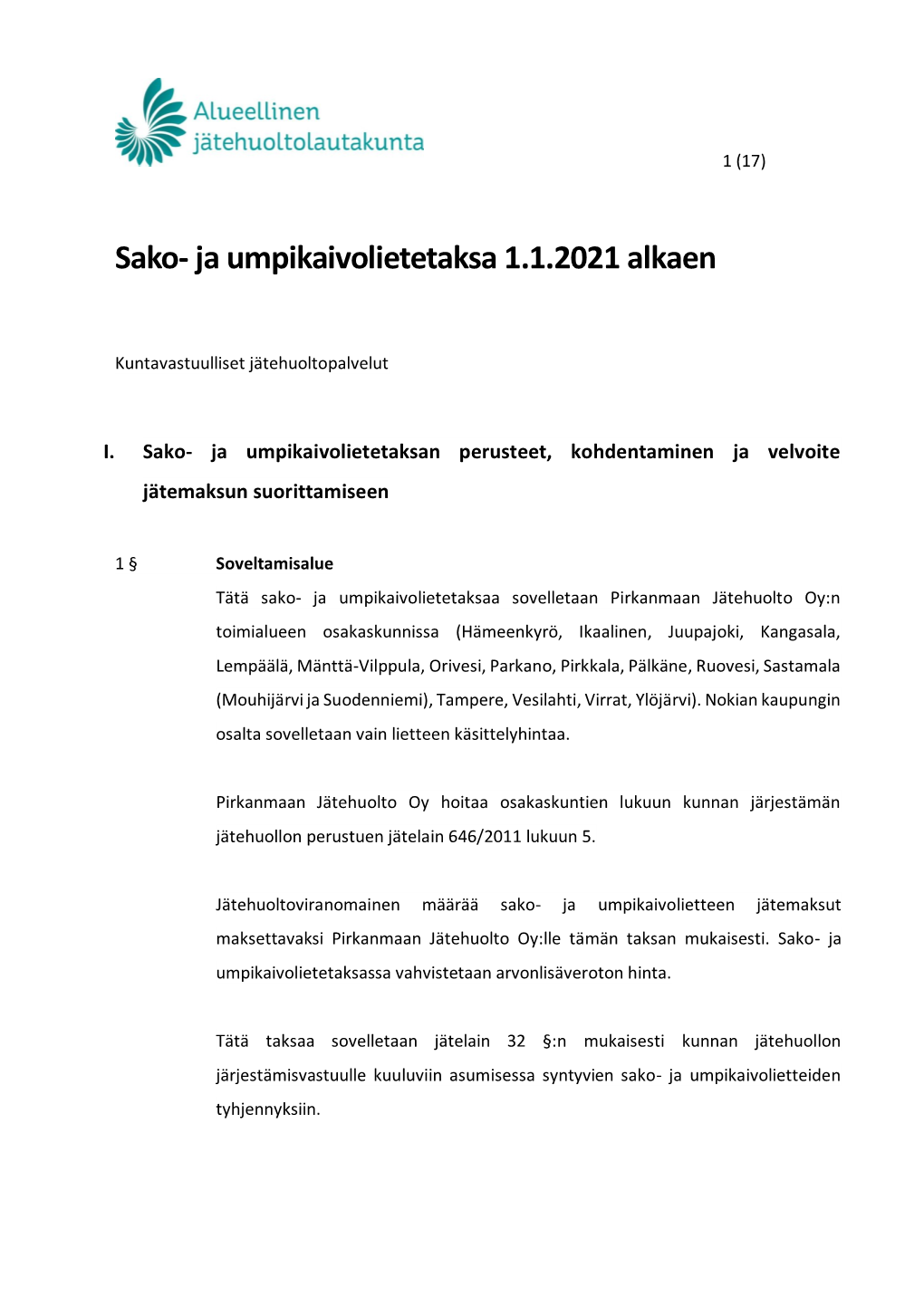 Sako- Ja Umpikaivolietetaksa 1.1.2021 Alkaen