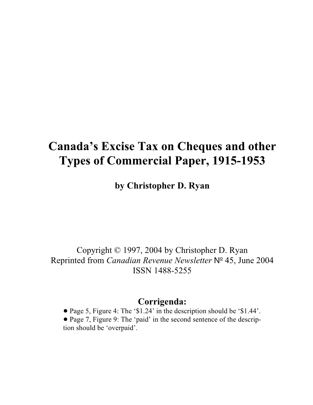 Canada's Excise Tax on Cheques and Other Types of Commercial Paper