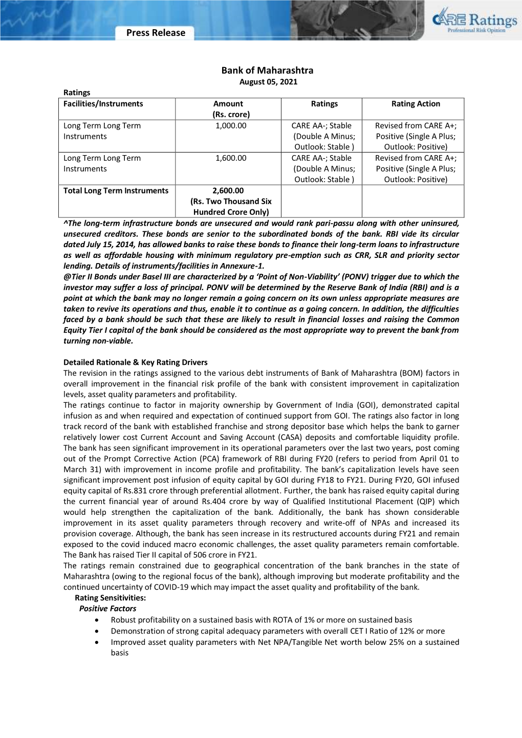 Press Release Bank of Maharashtra