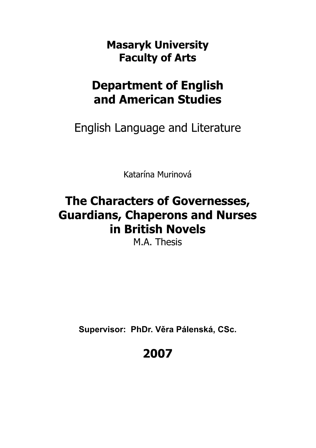 Department of English and American Studies English Language And