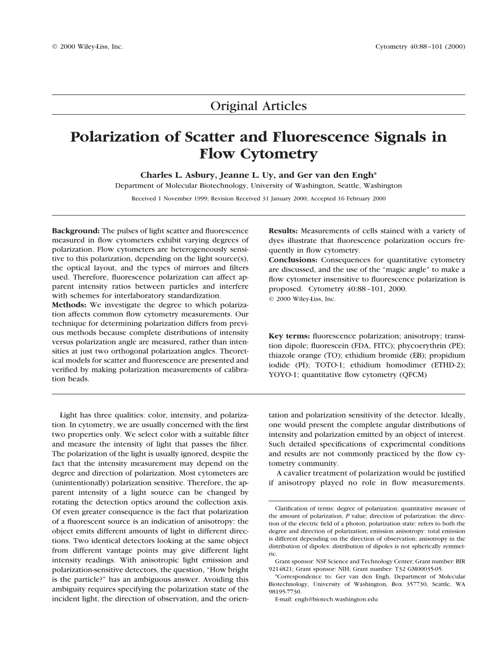 Polarization of Scatter and Fluorescence Signals in Flow Cytometry