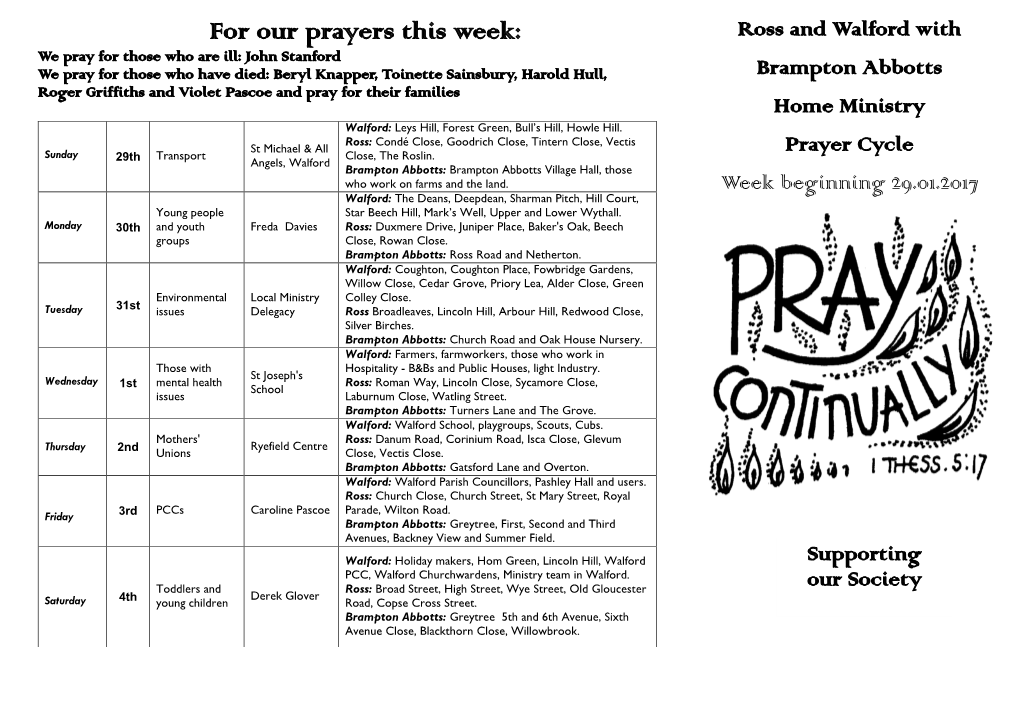 For Our Prayers This Week