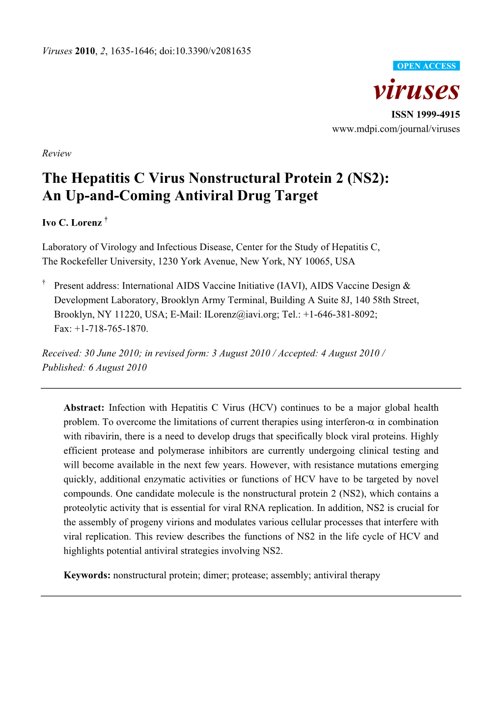 The Hepatitis C Virus Nonstructural Protein 2 (NS2): an Up-And-Coming Antiviral Drug Target