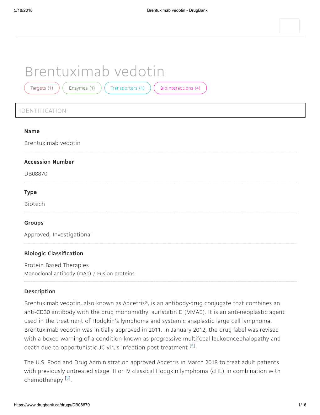 Brentuximab Vedotin - Drugbank