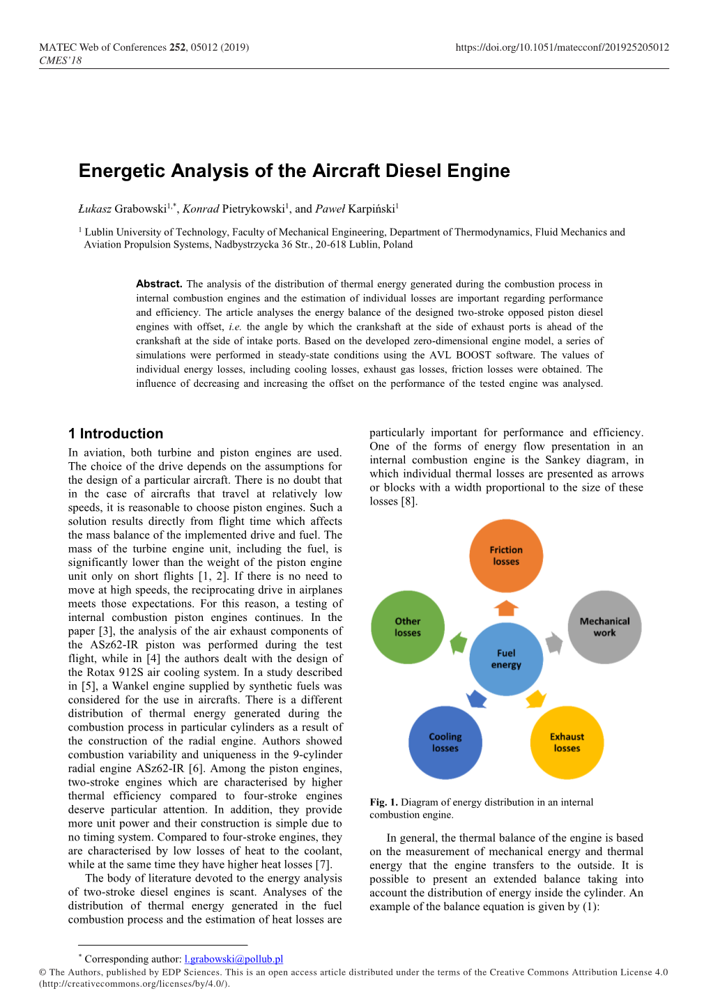 Energetic Analysis of the Aircraft Diesel Engine