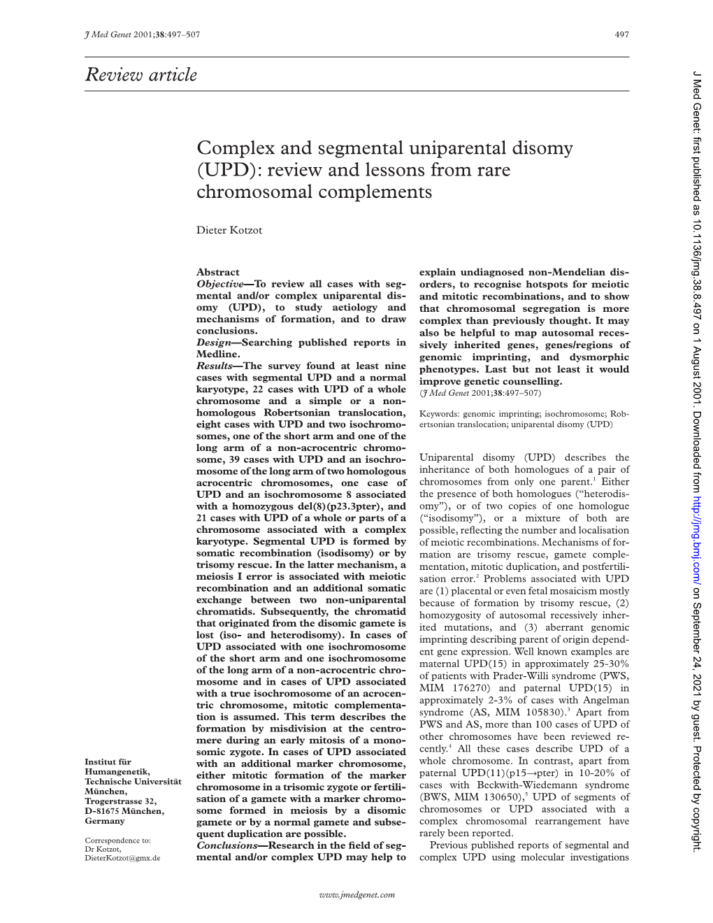 Review Article Complex and Segmental Uniparental Disomy