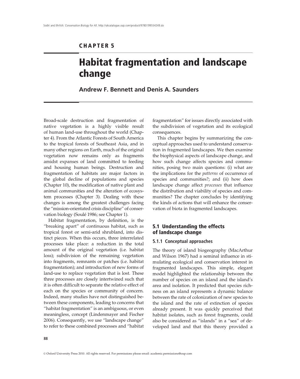 CHAPTER 5 Habitat Fragmentation and Landscape Change