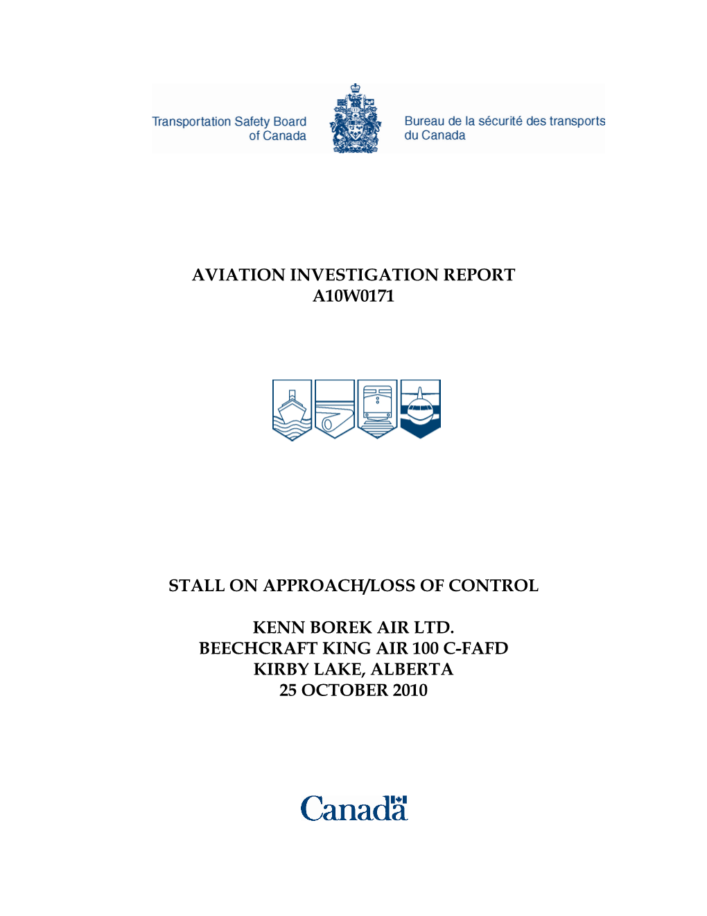 Aviation Investigation Report A10w0171 Stall on Approach