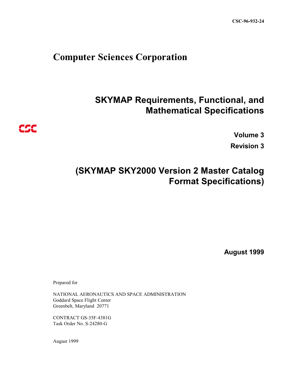 SKYMAP Requirements, Functional, and Mathematical Specifications