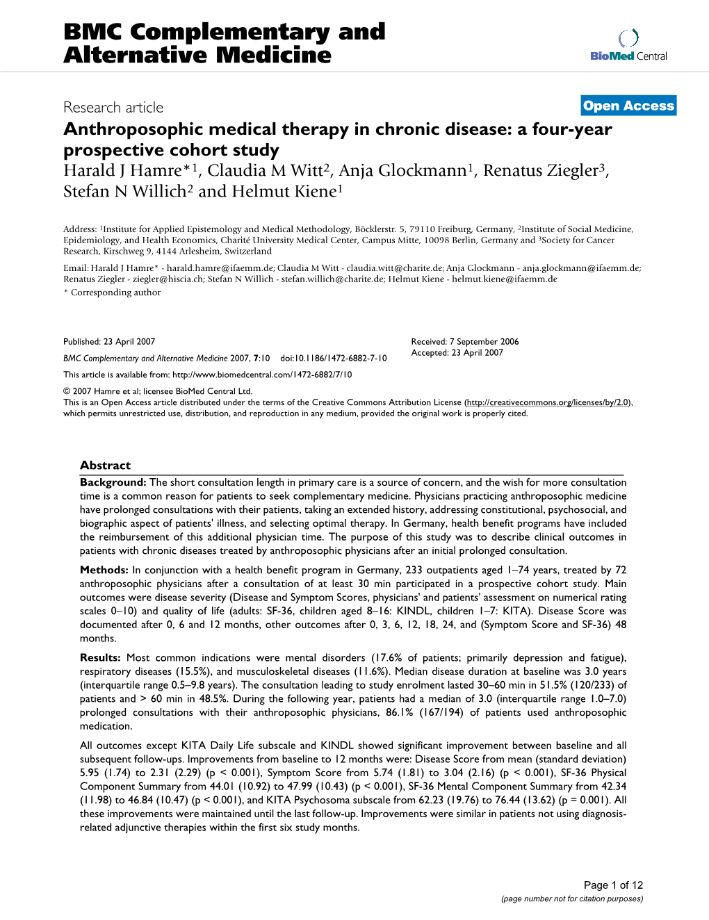 BMC Complementary and Alternative Medicine Biomed Central