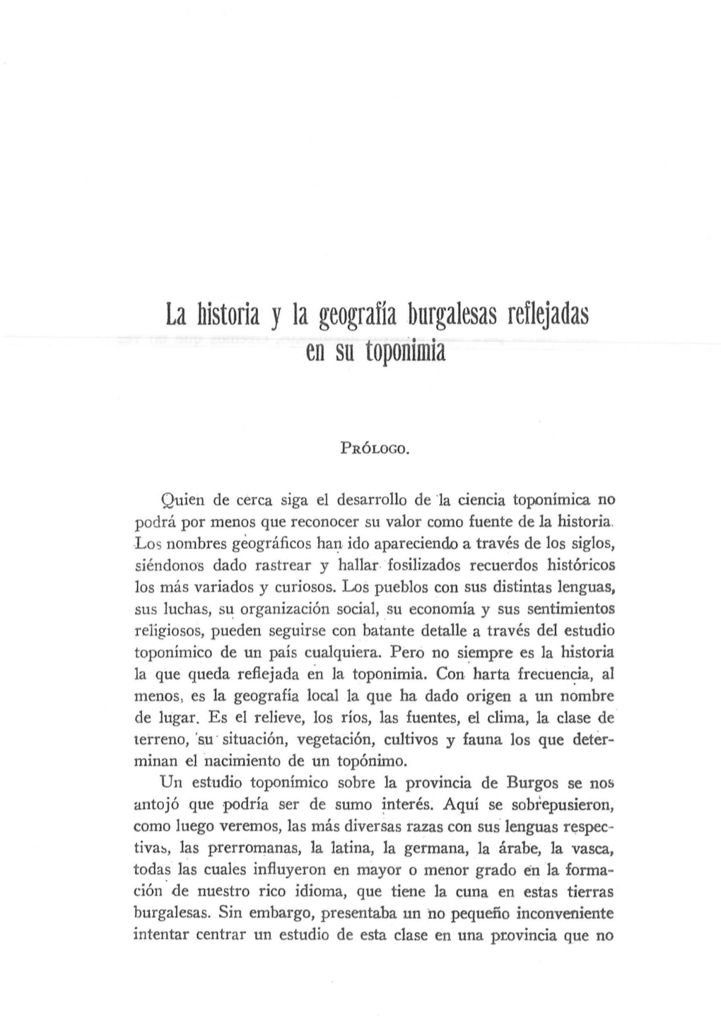 La Historia Y La Geogralía Burgalesas Reflejadas En Su Toponimia