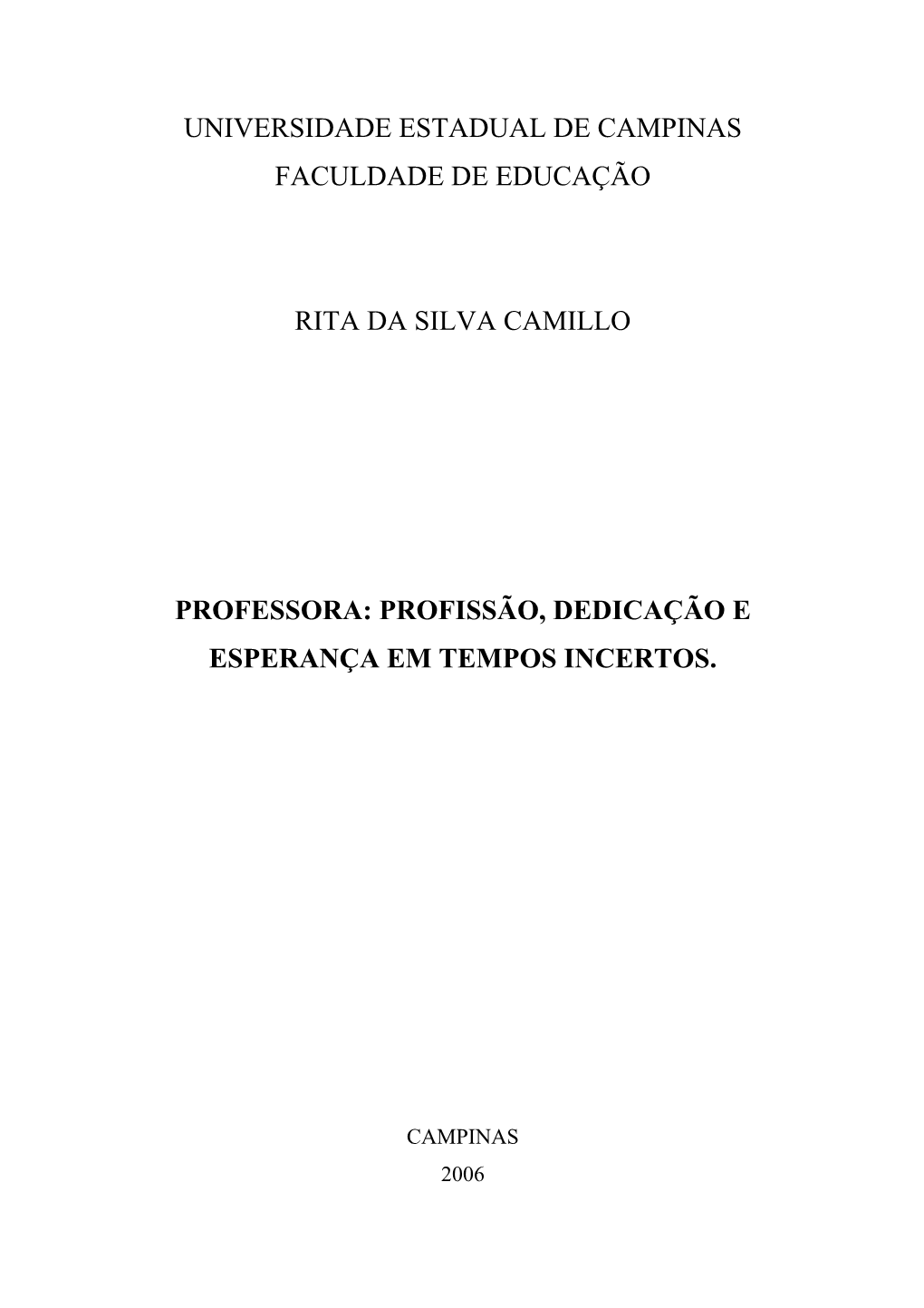 Universidade Estadual De Campinas Faculdade De Educação