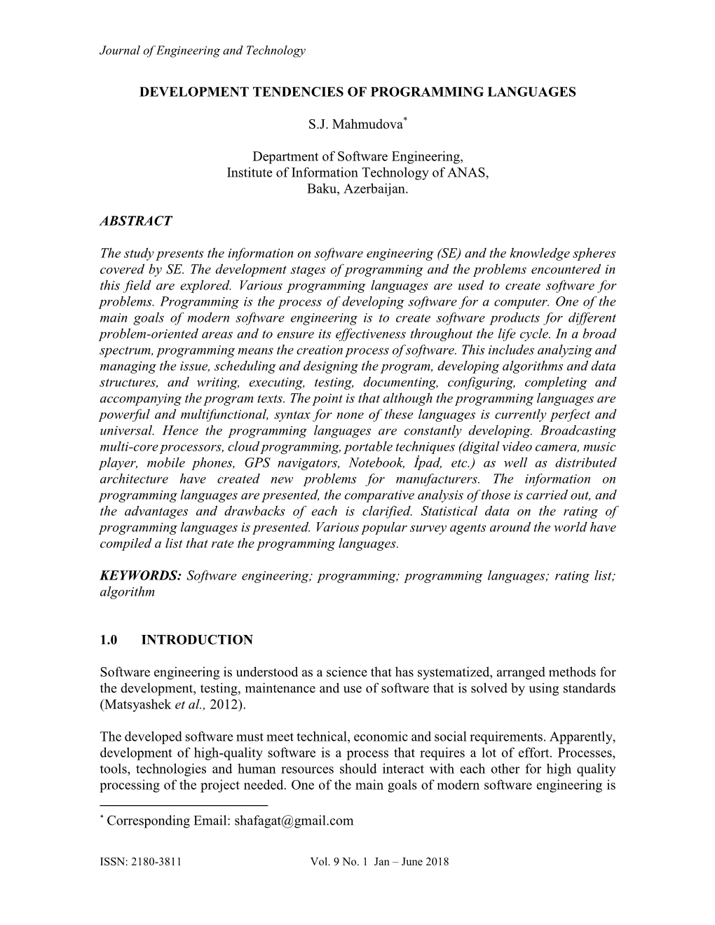 Development Tendencies of Programming Languages S.J