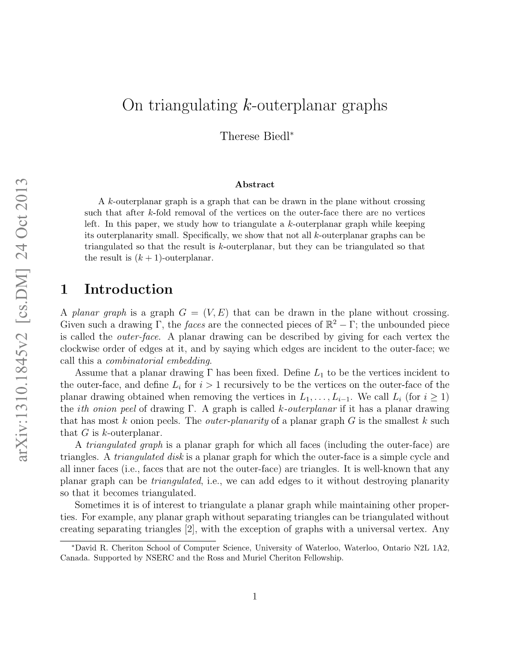 On Triangulating K-Outerplanar Graphs Arxiv:1310.1845V2 [Cs.DM] 24 Oct