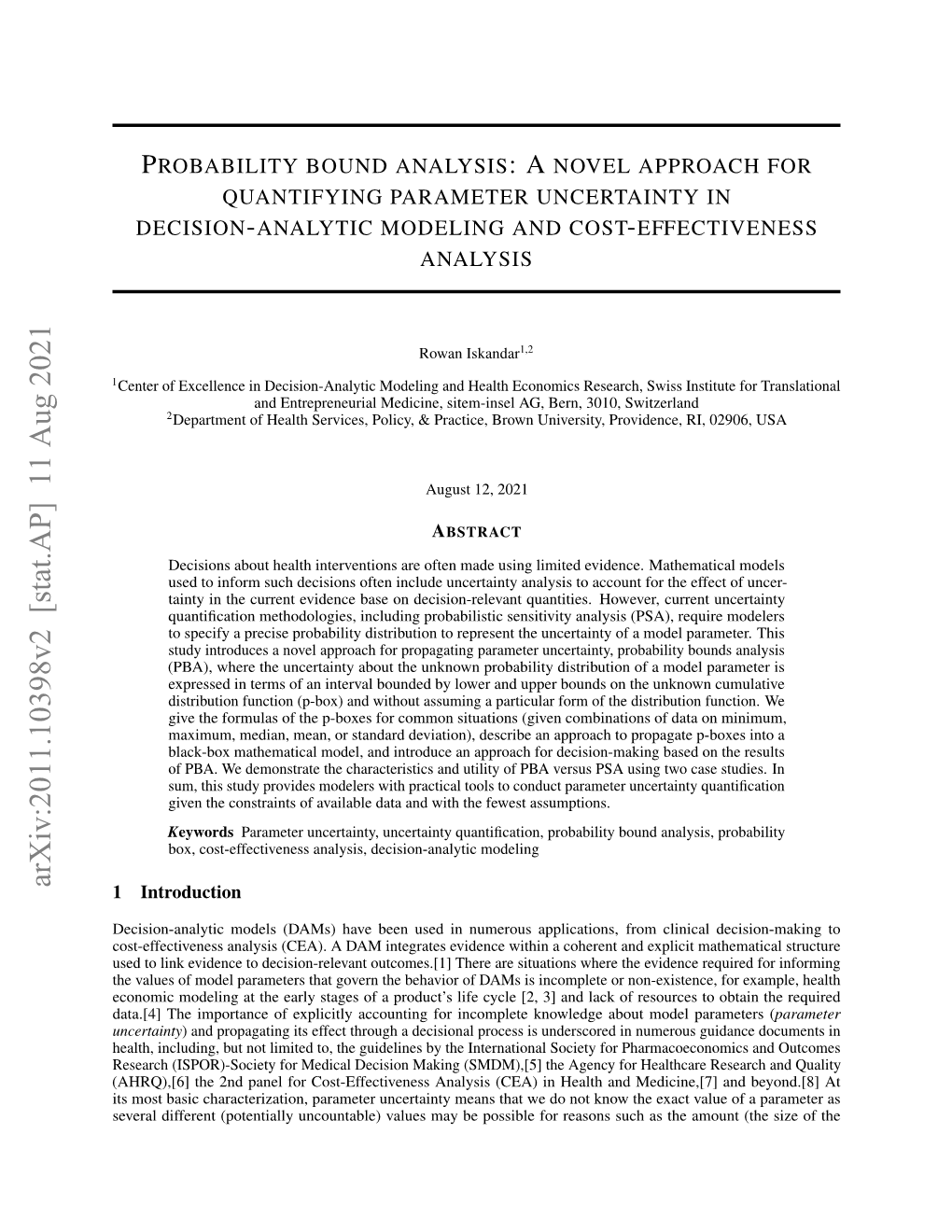Probability Bound Analysis: a Novel Approach for Quantifying Parameter