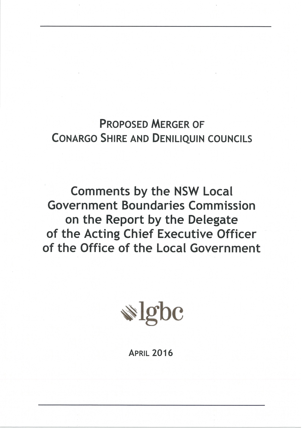 Conargo and Deniliquin 1 Local Government Boundaries Commission